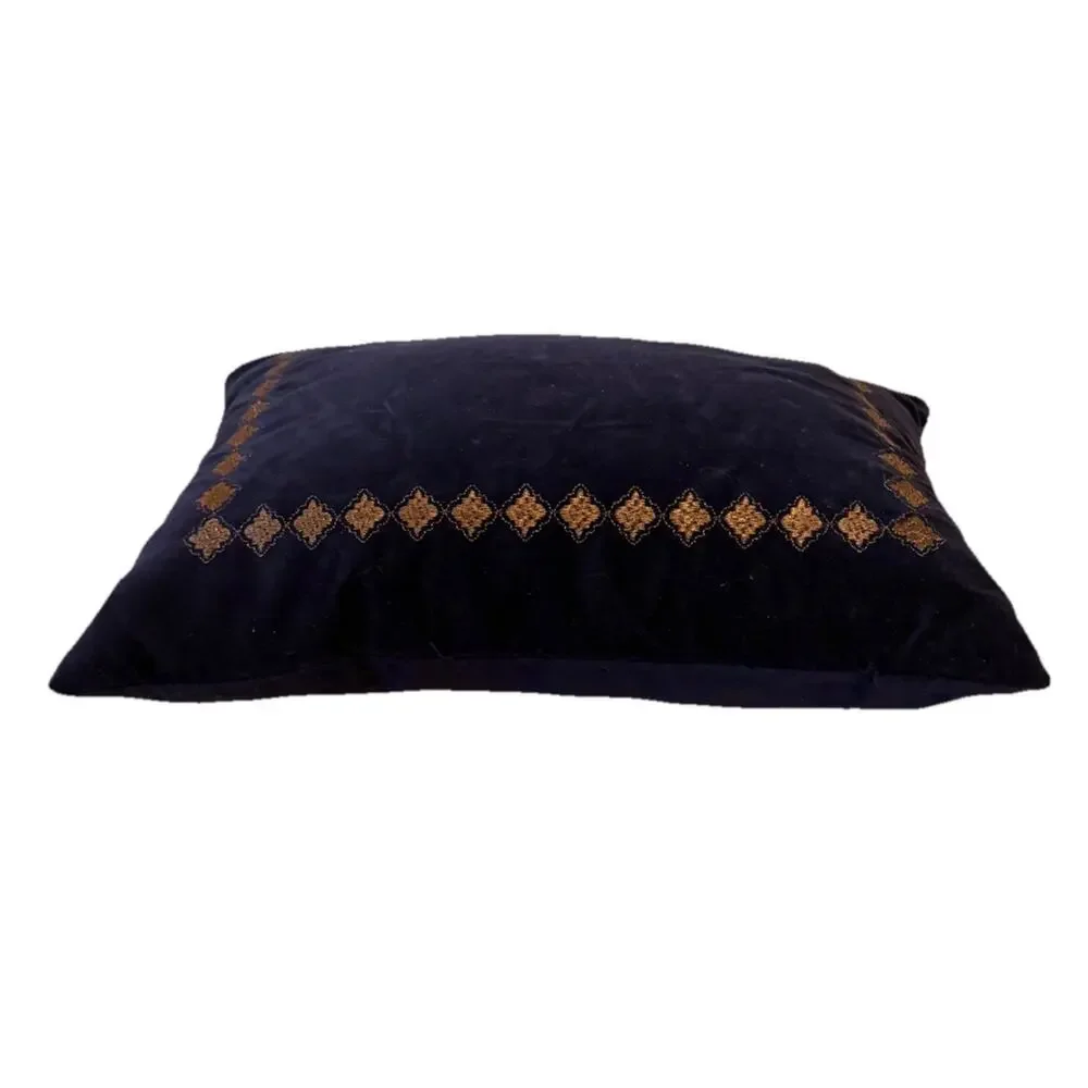 MADISON PARK Embroidered Lumbar Throw Pillow Velour Blue 20” X 14” EUC 3589-20